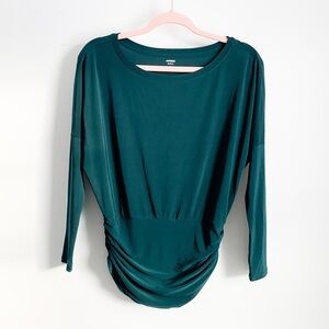 Express Dark Green Ruched Side Relaxed 3/4 Sleeve Tee XXS